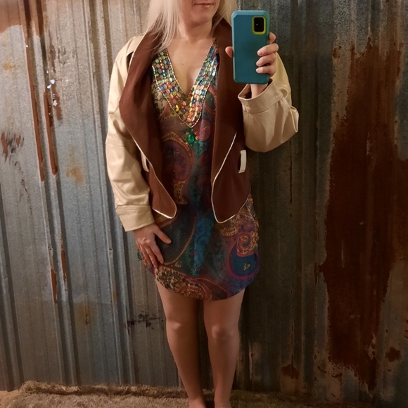 VINTAGE 80's Shimmery Two Toned Leather Jacket NWT - Picture 4 of 16